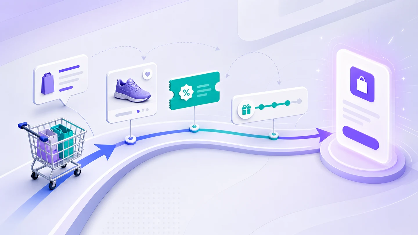 Shopping cart guided toward checkout by product reminders, offers and rewards